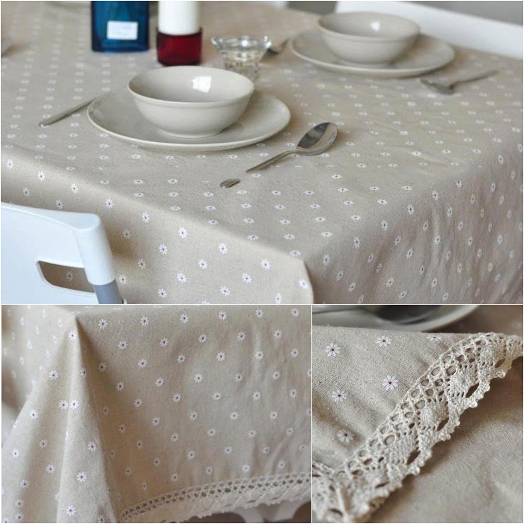 Khăn trải bàn cotton lanh chống bụi in họa tiết hoa cúc phong cách Bắc Âu sang trọng