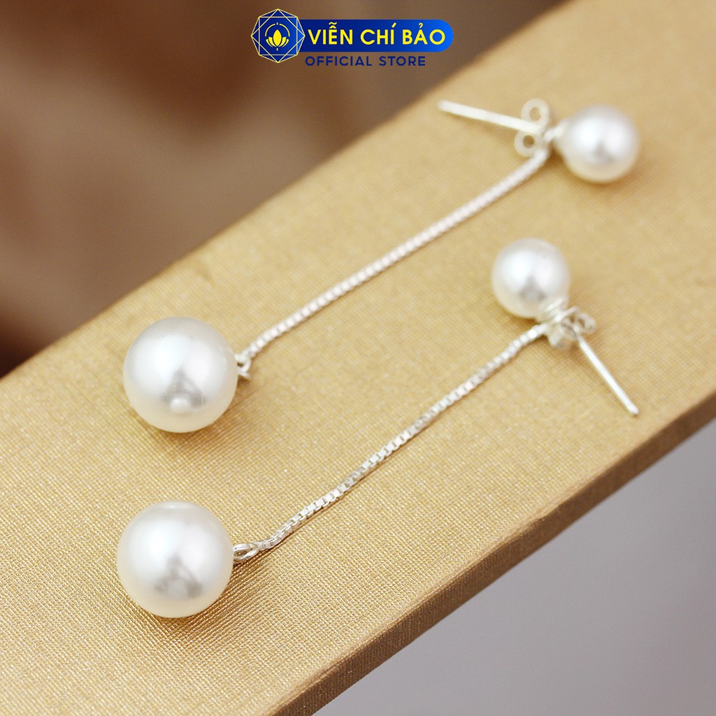 Bông tai bạc nữ đính trái châu dạng thả chất liệu bạc 925 thời trang phụ kiện trang sức nữ Viễn Chí Bảo B400165