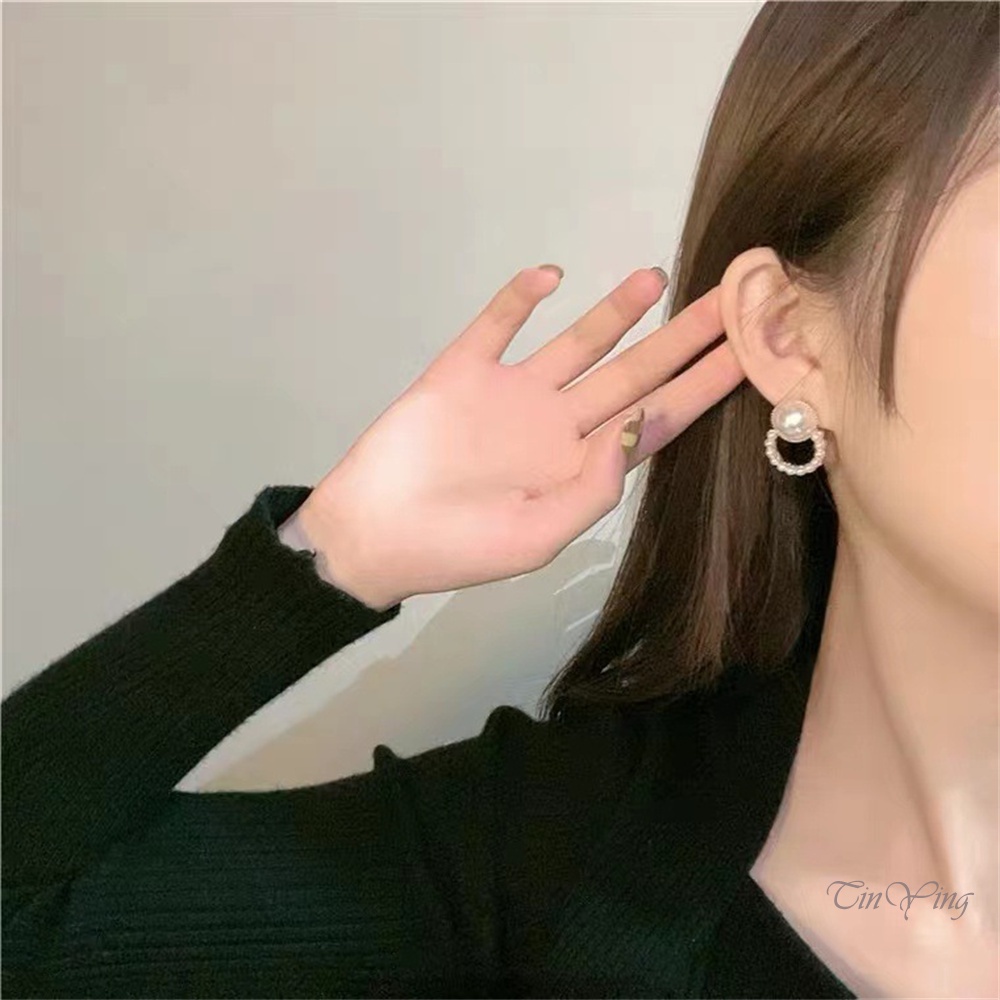 Đôi bông tai ngọc trai GETNOIVAS hình tròn bằng hợp kim thời trang đơn giản cho nữ