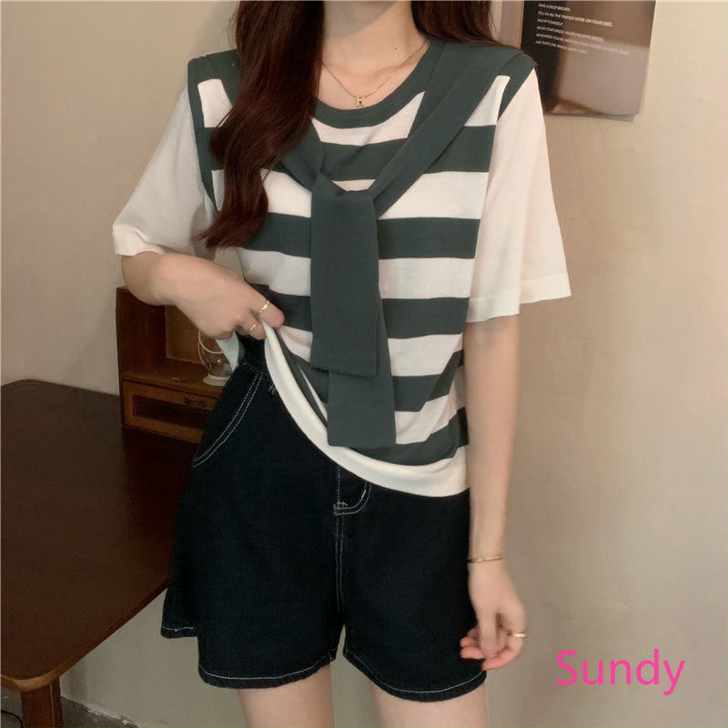 Áo Sơ Mi Tay Ngắn Kẻ Sọc Thời Trang Mùa Hè Cho Nữ