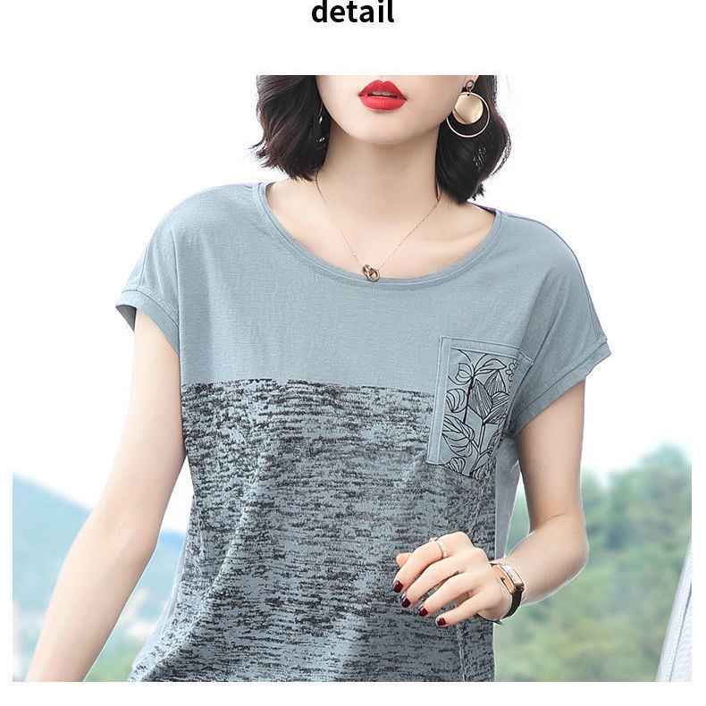 Áo thun tay ngắn dáng rộng in họa tiết thời trang mùa hè cho phụ nữ trung niên