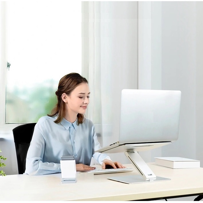 Giá đỡ nâng laptop stand nhôm một chân, công thái học chỉnh góc nghiêng và hỗ trợ tản nhiệt máy tính xách tay một chân T