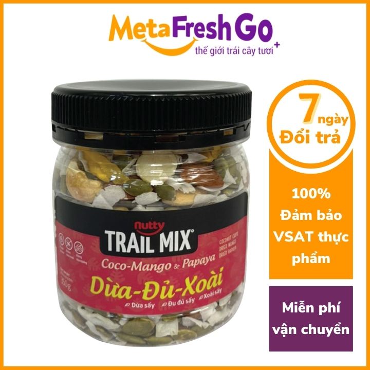 Hạt Dinh Dưỡng Trail Mix Dừa Đủ Xoài Nutty - 220g Tự Nhiên, Ít Calo,Heathy, Hỗ Trợ Giảm Cân | Meta Freshgo