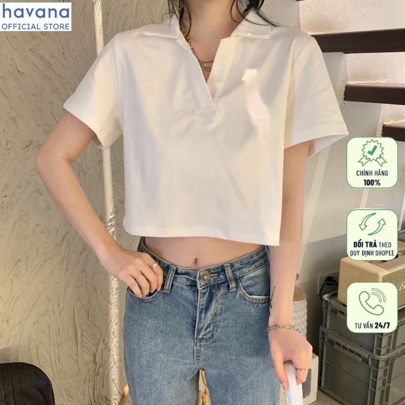 Áo croptop nữ tay ngắn có cổ Havana Polo croptop chất cotton
