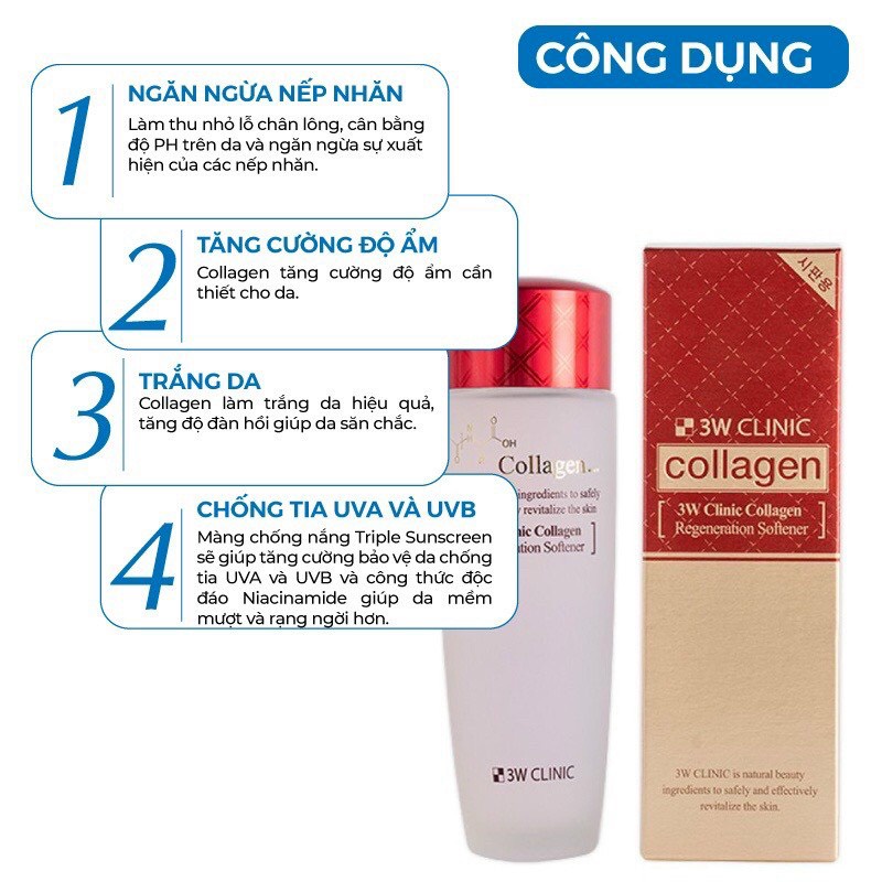 Nước hoa hồng 3w Clinic colagen sạch da, dưỡng trắng, tái tạo da 150 ml NPP Shoptido