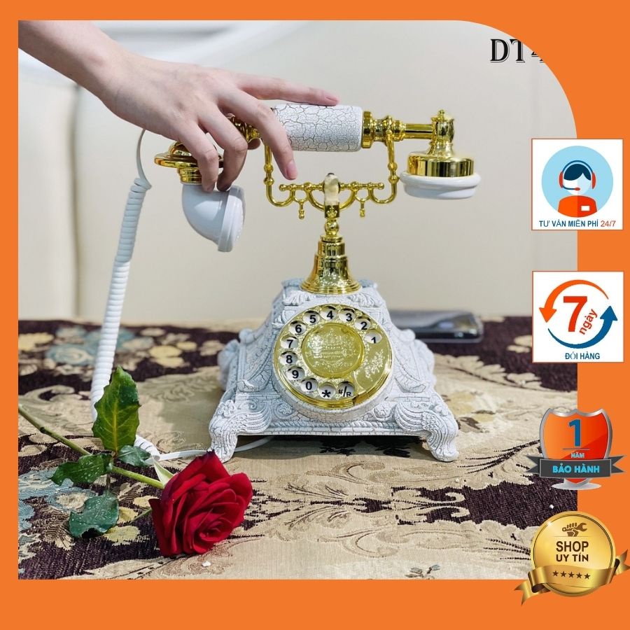 Điện thoại để bàn tân cổ điển DT4 được làm bằng chất liệu composite cao cấp, chi tiết mạ vàng đồng sang trọng.