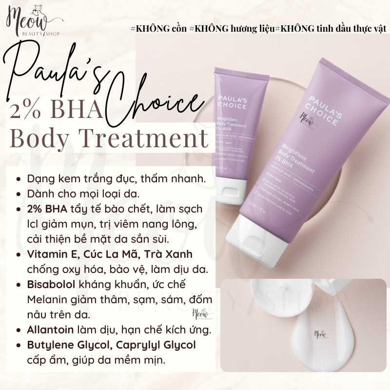 Kem Dưỡng Thể Ngừa Viêm Lỗ Chân Lông Paula’s Choice RESIST WEIGHTLESS BODY TREATMENT WITH 2% BHA