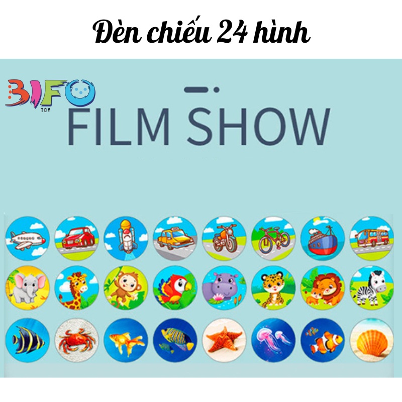 Đèn pin chiếu hình 24 hình, 80 hình động vật, đồ chơi cho bé nhận biết thế giới xung quanh có bán lẻ thẻ chiếu