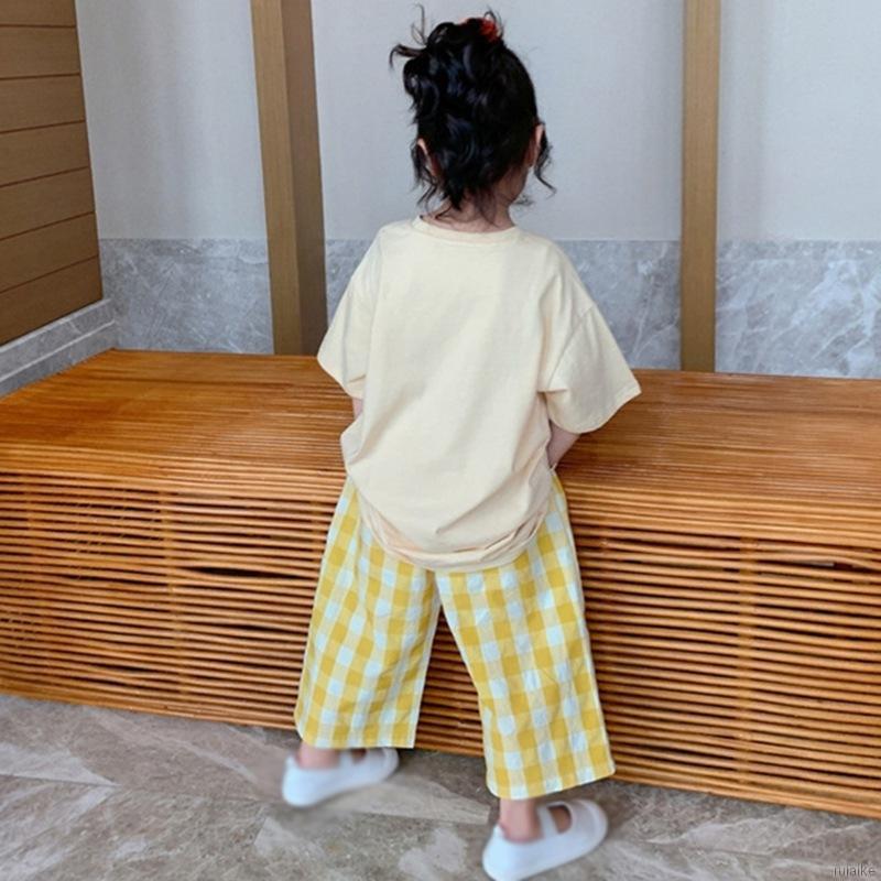 Quần Short Cotton Ống Rộng Họa Tiết Caro Cho Bé Gái