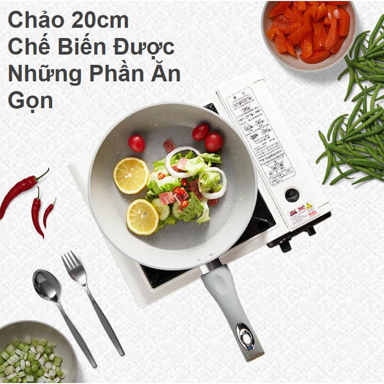 Chảo Chống Dính Bếp Từ Vân Đá, Chảo Đáy Từ Ceramic Màu Trắng Kem Sang Trọng, Cao Cấp [HÀNG MỚI ĐĂNG]