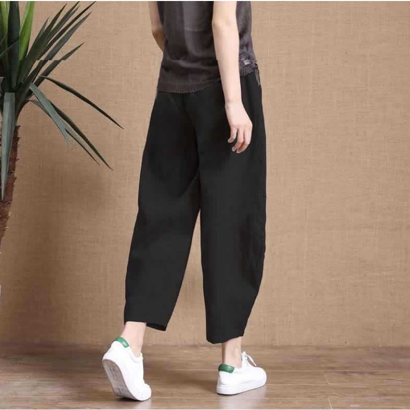 Quần kiểu nữ thời trang ống thụng lưng thun Thu Hà chất liệu Linen cao cấp mềm mát form rộng thoải mái QNH.39