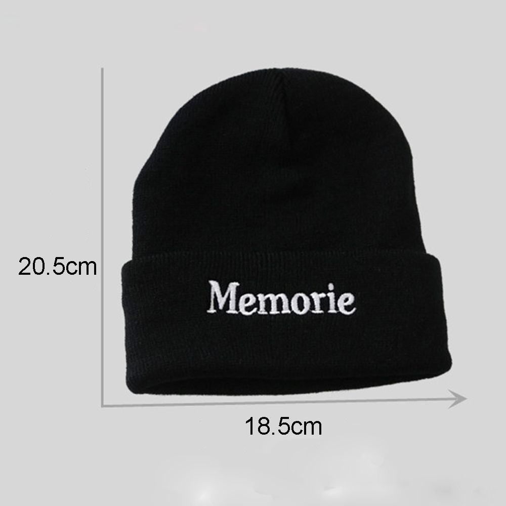 Mũ beanie dệt kim màu trơn thêu chữ phong cách Hàn Quốc thời trang cho nữ