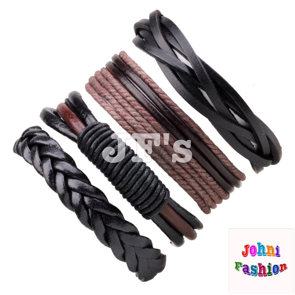Johnifashion Vòng đeo tay da bện nhiều lớp, vòng tay bohemian cho nam và nữ
