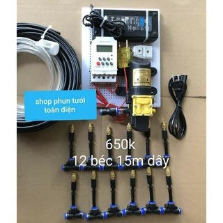 [ Ráp sẵn] Bộ phun sương tự động 10 15 béc đồng (hẹn giờ, smart wifi) tưới cây, tưới lan, làm mát