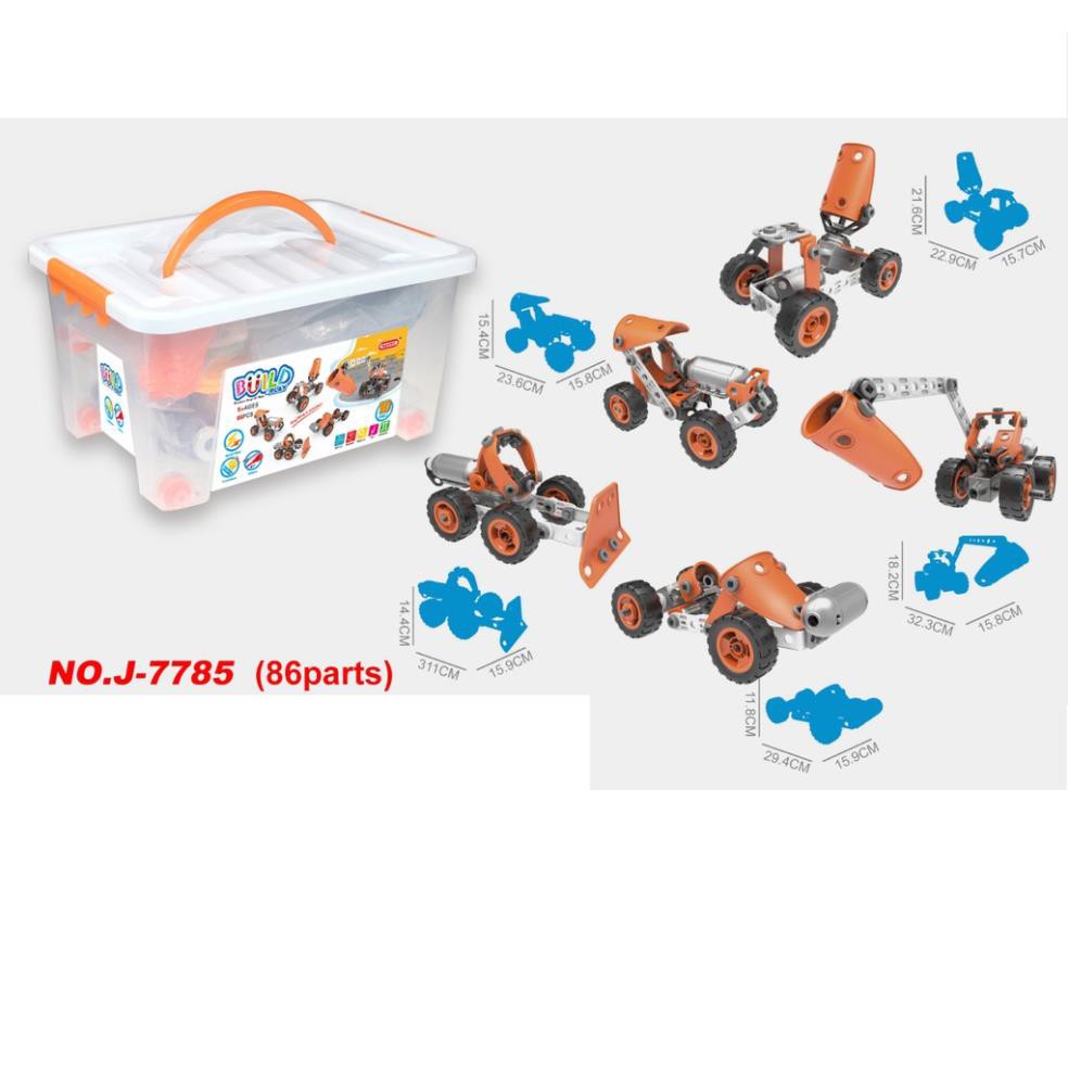 Đồ chơi giáo dục Steam lắp ghép Build&Play máy móc xây dựng 86 chi tiết Toyshouse 7785, 7754 có hộp nhựa, có pin