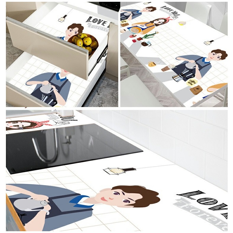 Giấy dán bếp chống dầu mỡ, dễ lau chùi, decal dán tường bếp trang trí cute