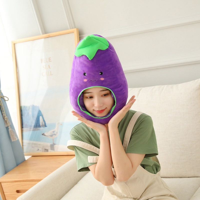Mũ Nhồi Bông Giữ Ấm Tai Hình Quả Cà Tím Thêu Họa Tiết Hoạt Hình Dễ Thương
