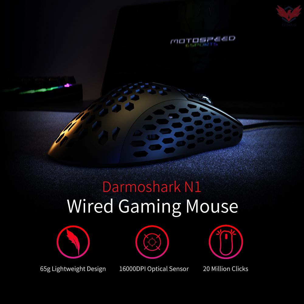 DarmoShark N1 65g Lightweight Mouse 16000DPI Gaming PAW3389 Optical Sensor Mice for Laptop Desktop Black