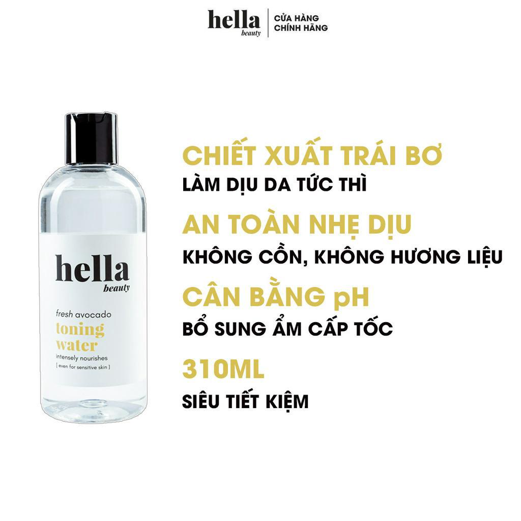 Toner trái bơ thảo dược hữu cơ giúp cân bằng, cấp ẩm, làm mềm da, dưỡng phục hồi da Hella Beauty 310ml