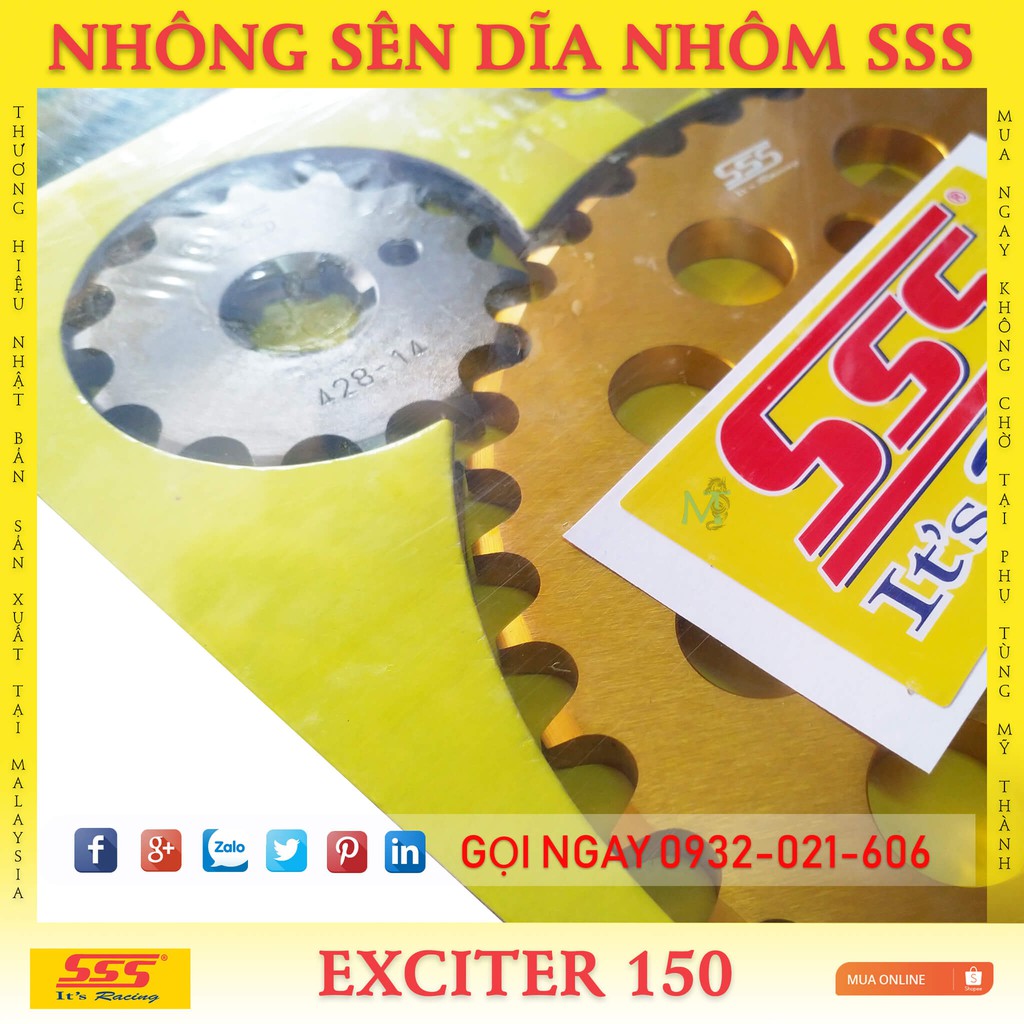 Nhông sên dĩa hợp kim nhôm SSS xe Exciter 150cc chính hãng