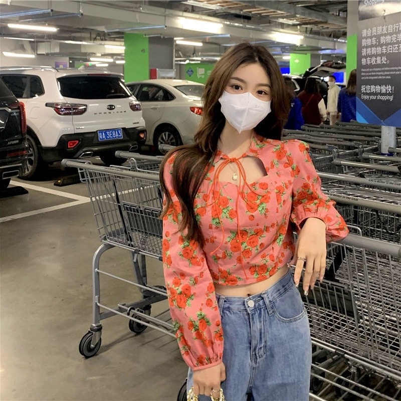 Áo Sơ Mi Dáng Ôm In Họa Tiết Hoa Phong Cách Cổ Điển Xinh Xắn Dành Cho Nữ