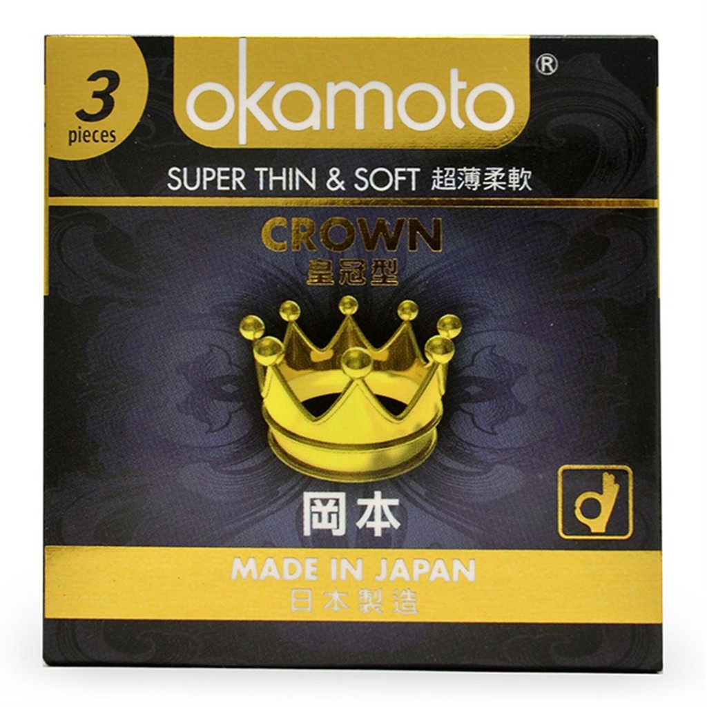 [ ÚKona ] - Bao Cao Su Okamoto Crown Kích Cở Nhỏ Siêu Mỏng Và Mềm Mại Hộp 3 Cái