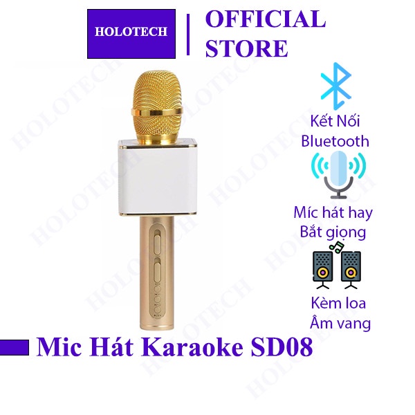 
                        Mic hát karaoke không dây SD08 kèm loa bluetooth âm thanh to trầm ấm, míc hát bắt giọng
                    