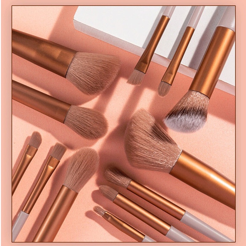 Dụng cụ trang điểm khuôn mặt chuyên nghiệp GDTIMA Bộ cọ trang điểm màu trà sữa 13 miếng