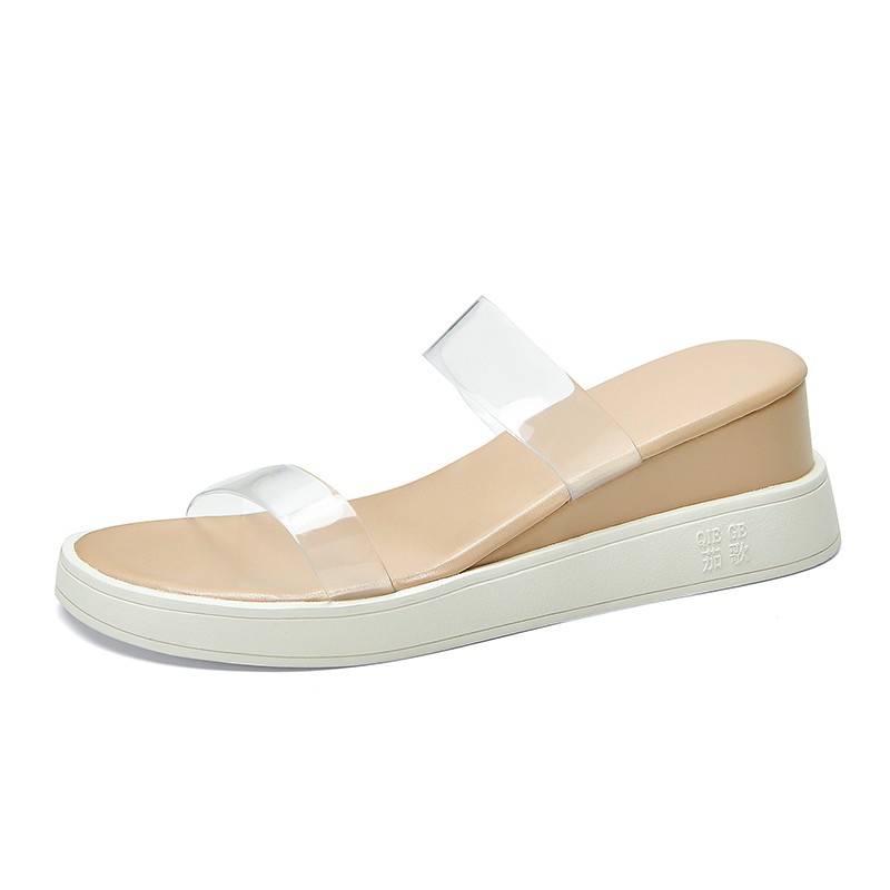 Giày Sandal Đế Xuồng Dày Quai Trong Suốt Thời Trang Mùa Hè Cho Nữ