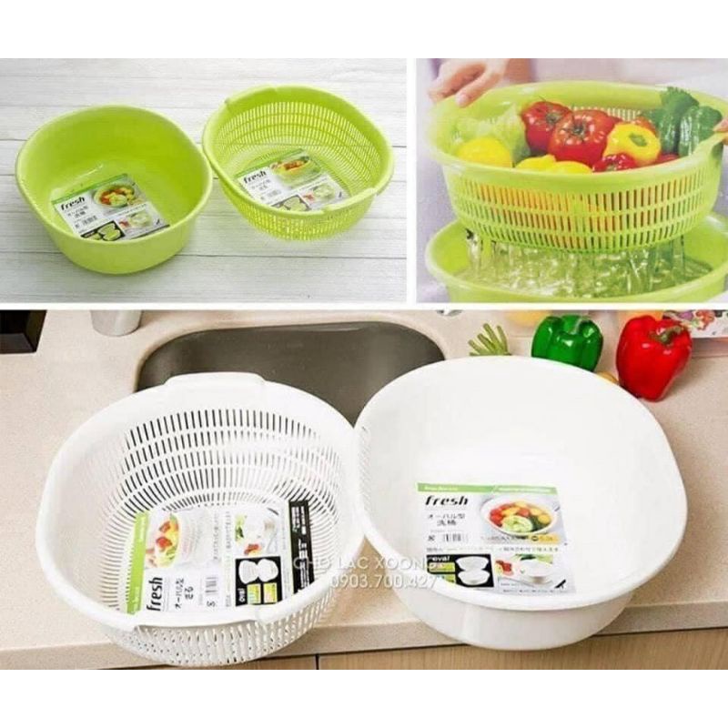 Set 2 rổ chậu nhập Nhật chất lượng dung tích 5.3L (bộ gồm: 1 rổ + 1 chậu)