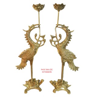 Đôi hạc thờ cánh Đức Thúy số 3 (ĐT3) cao 50 cm bằng đồng màu vàng sáng bóng