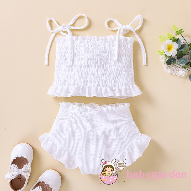 Bộ Áo Hai Dây + Quần Dài Màu Trơn Dành Cho Bé Gái Độ Tuổi 3-18 Tháng