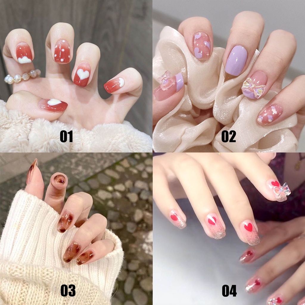 [Hàng mới về] Set 24 móng tay giả hình tròn/vuông có thể tháo rời