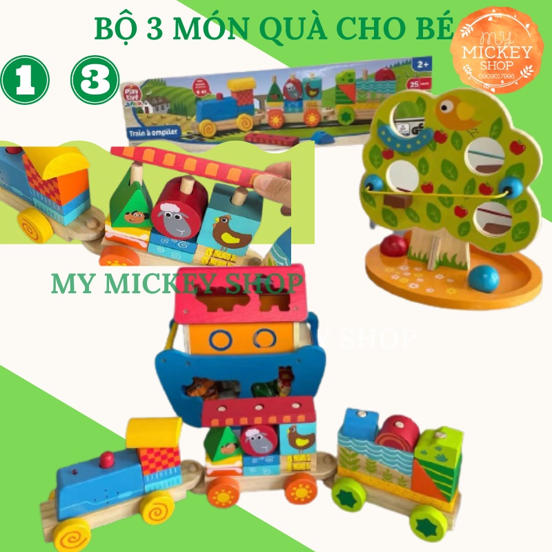 Bộ đồ chơi gỗ Giáo Dục Sớm Montessori 3 mẫu Thả Khối Gỗ, Thả Bi, Đoàn Tàu Gỗ cho bé từ 1 đến 3 tuổi