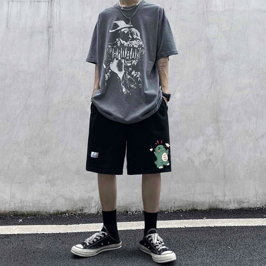Quần short nam nữ unisex in hoa cúc vải thun poly dày dặn co giãn thoải mái form chuẩn (kemon)