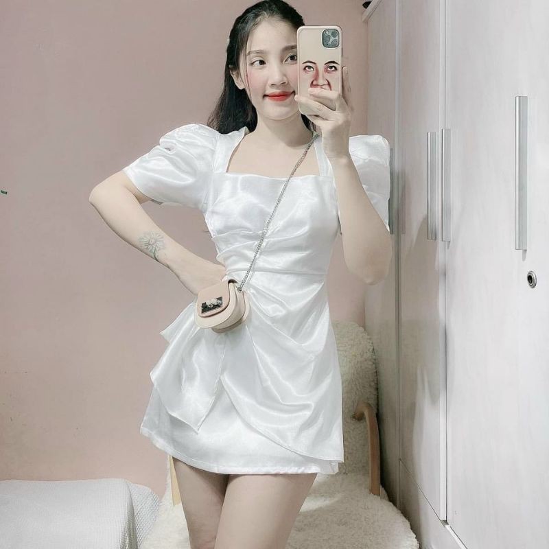 Đầm dự tiệc trắng đỏ bèo hông Celon Dress | BigBuy360 - bigbuy360.vn