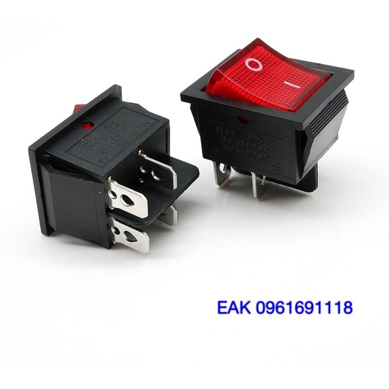 EAK - Công tắc nguồn KCD4 15A 250V 4 chân - đèn báo màu đỏ / 1 cái - lô hàng đẹp mỹ mãn - giá rẻ