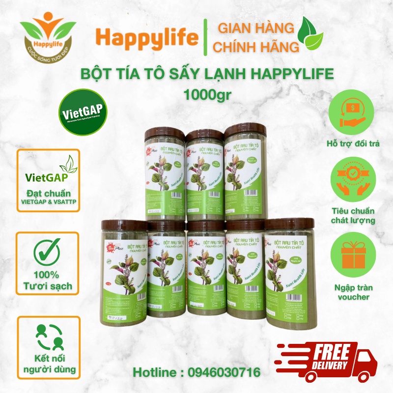 Bột Tía Tô Nguyên Chất Sấy Lạnh Happylife hộp 500g - Hỗ Trợ Hạ Sốt Thải Độc Làm Sáng Da