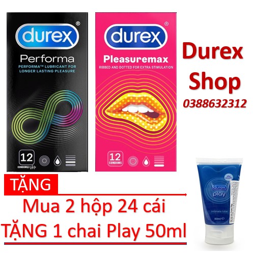 [COMBO] 2 hộp bao cao su Durex Performa, Pleasuremax TẶNG 1 Gel Play 50 ml