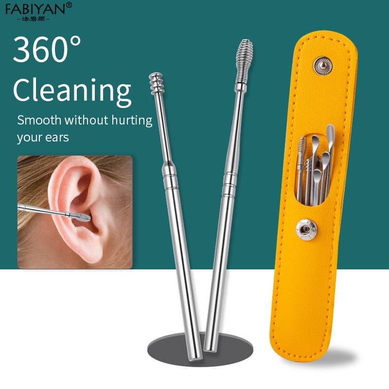 Set 6 dụng cụ lấy ráy tai FABIYAN bằng thép không gỉ kèm túi đựng tiện lợi