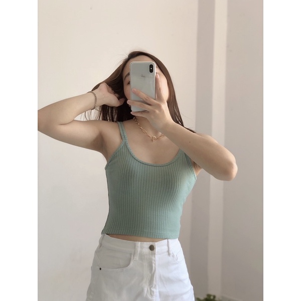 Áo Croptop Nữ Hai Dây [FREESHIP] Áo Dây Thun Gân Co Giãn Ôm Body Năng Động - Massec House - GG2203 | BigBuy360 - bigbuy360.vn