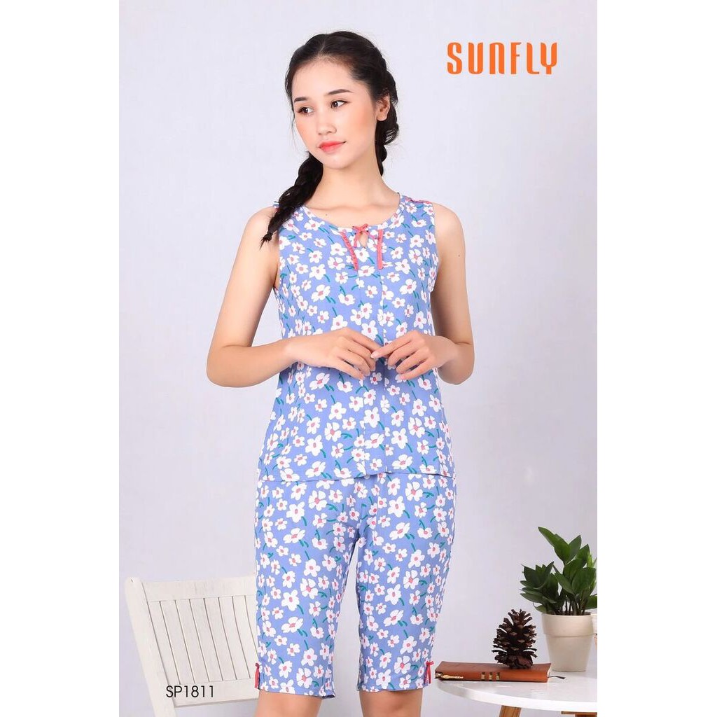 Bộ lanh quần ngố, áo sát nách hãng Sunfly SP1811