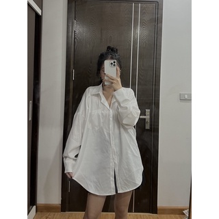 Sơ mi trắng cổ đức oversize ít nhăn, sơ mi trắng basic dáng rộng Bazic one