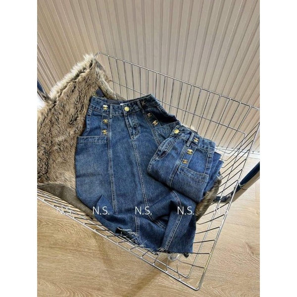 Chân váy jeans dài đính chữ x hàng QCL1