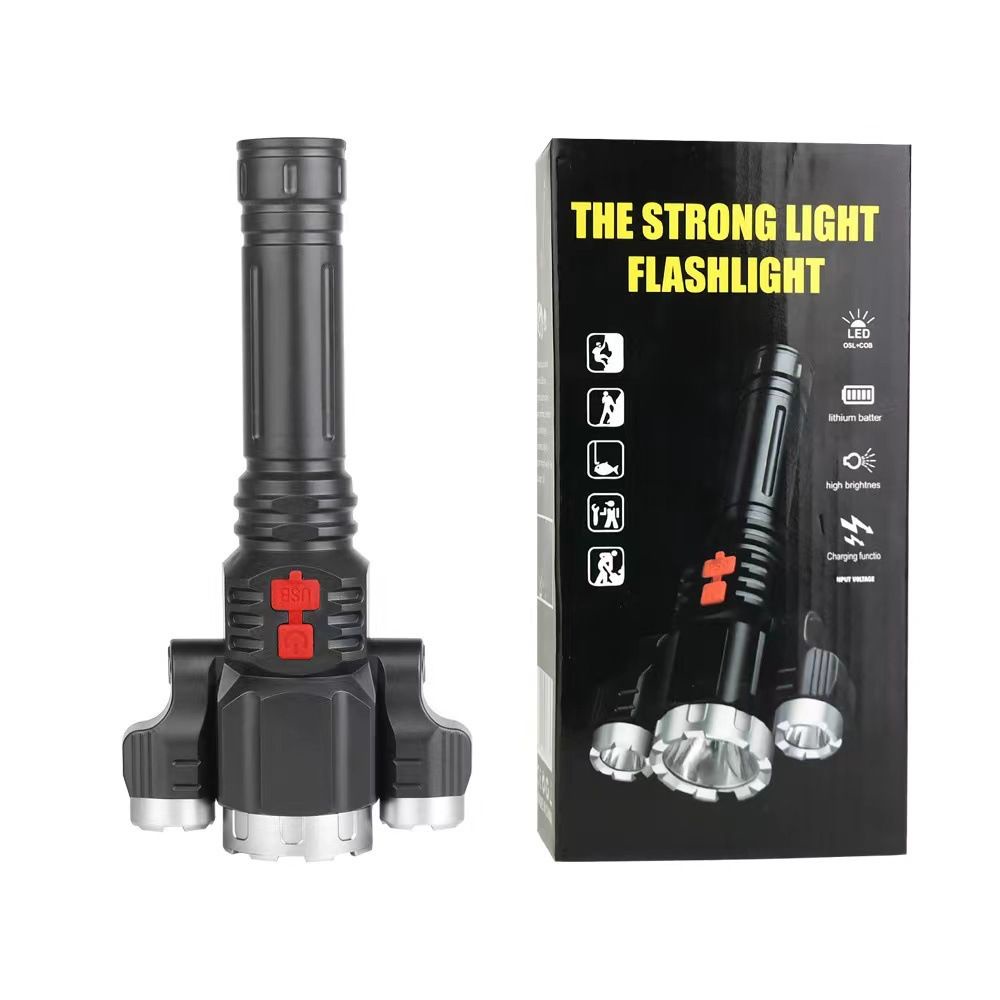 Đèn pin cầm tay siêu sáng 3 bóng led chắc chắn xoay 360 Độ + Pin sạc 18650 cao cấp 6800mAh