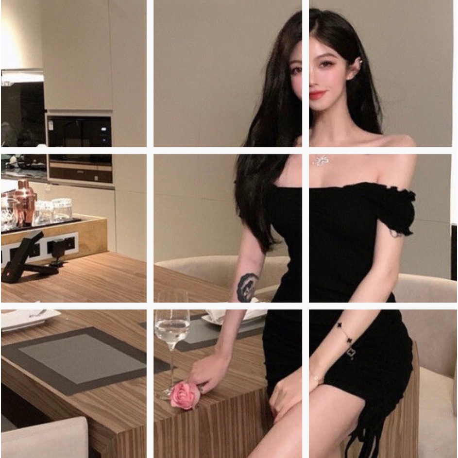 Đầm Body Trơn Rút Dây, Váy Ôm Nhún Thân, Trễ Vai phối tay sexy | BigBuy360 - bigbuy360.vn