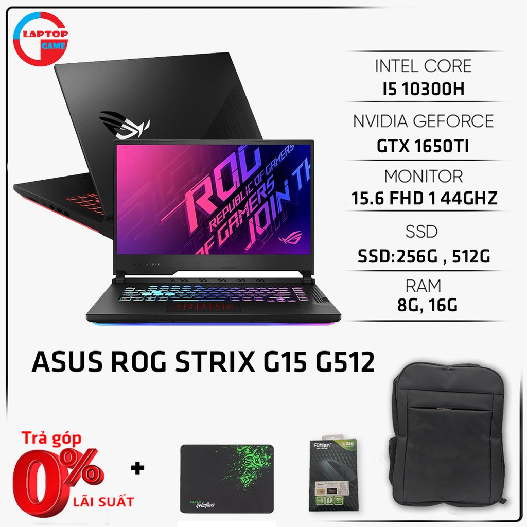 ( FULL BOX CÒN BH HÃNG 1-2023)ASUS ROG STRIX G15 G512-IAL013T GEFORCE GTX 1650TI 4GB INTEL CORE I5 10300H 8GB 512G 15.6″