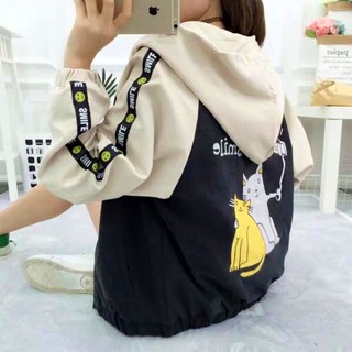 FREESHIP_ÁO KHOÁC DÙ M580 (2 Con Mèo Smile - Có Form Rộng XL)