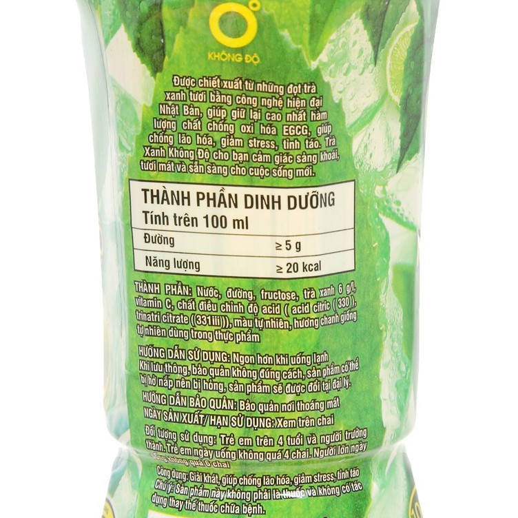 Lốc 6 chai trà xanh Không Độ vị chanh 455ml | BigBuy360 - bigbuy360.vn