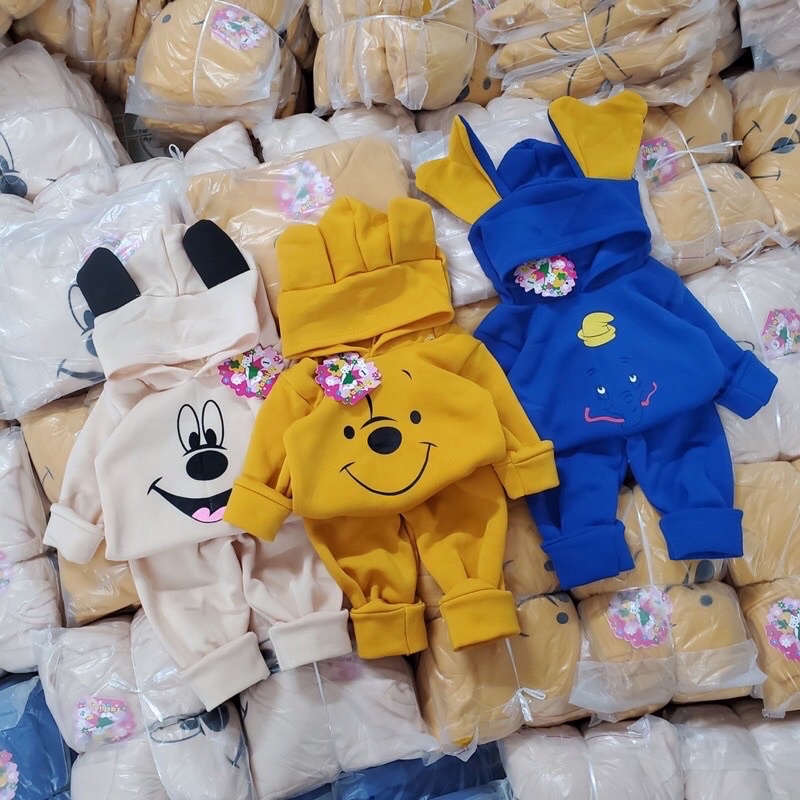 Bộ nỉ bông mũ icon ấm áp siêu kute cho bé trai bé gái - BNB23